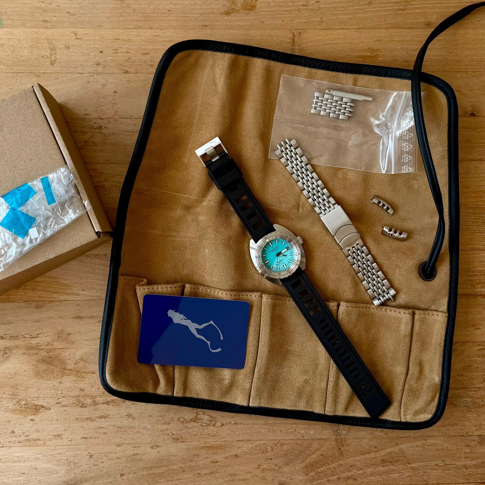 Maranez Samui Vintage Titanium Turquoise Full Set extra band, Overige merken, Polshorloge, Ophalen of Verzenden, Zo goed als nieuw