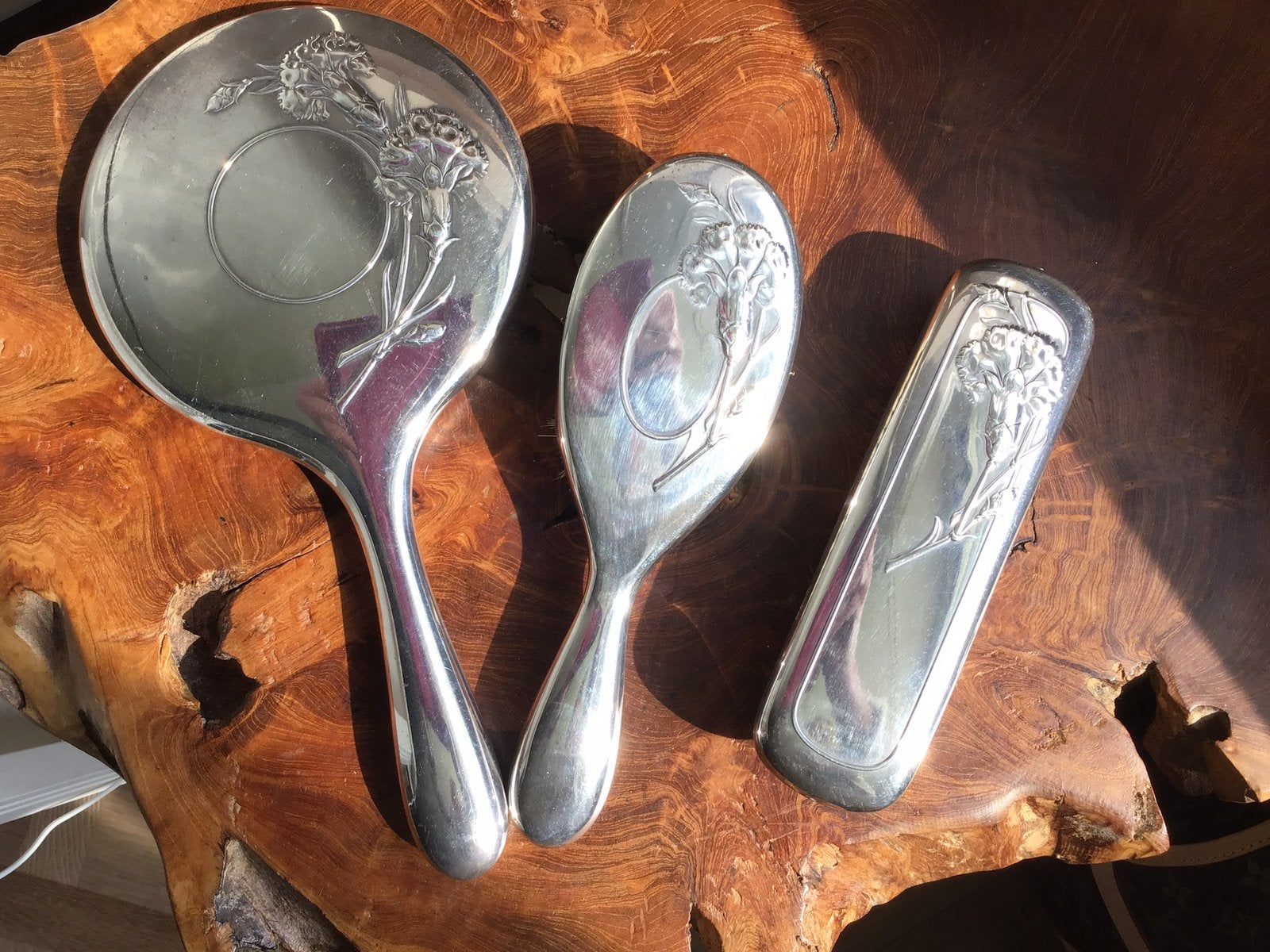 Verzilverd kaptafelstel,jugendstil spiegel,brocante spiegel, Verzenden
