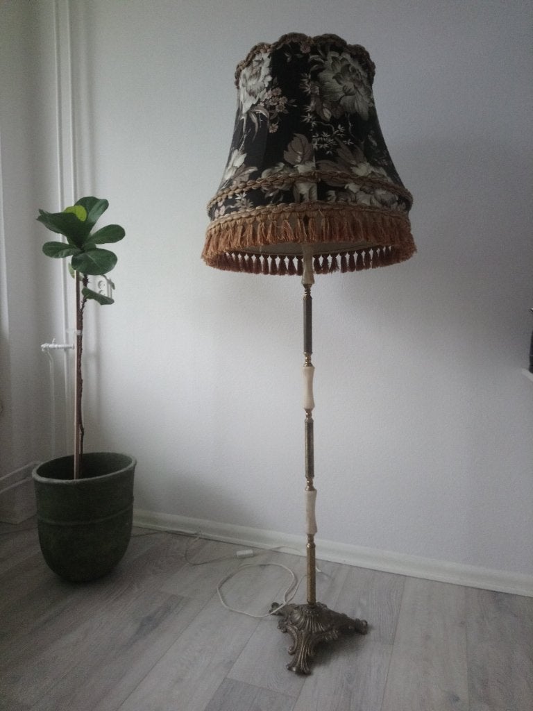 Vloerlamp met lampenkap bloemen bruin franje vintage, Ophalen, Gebruikt, Vintage, 100 tot 150 cm