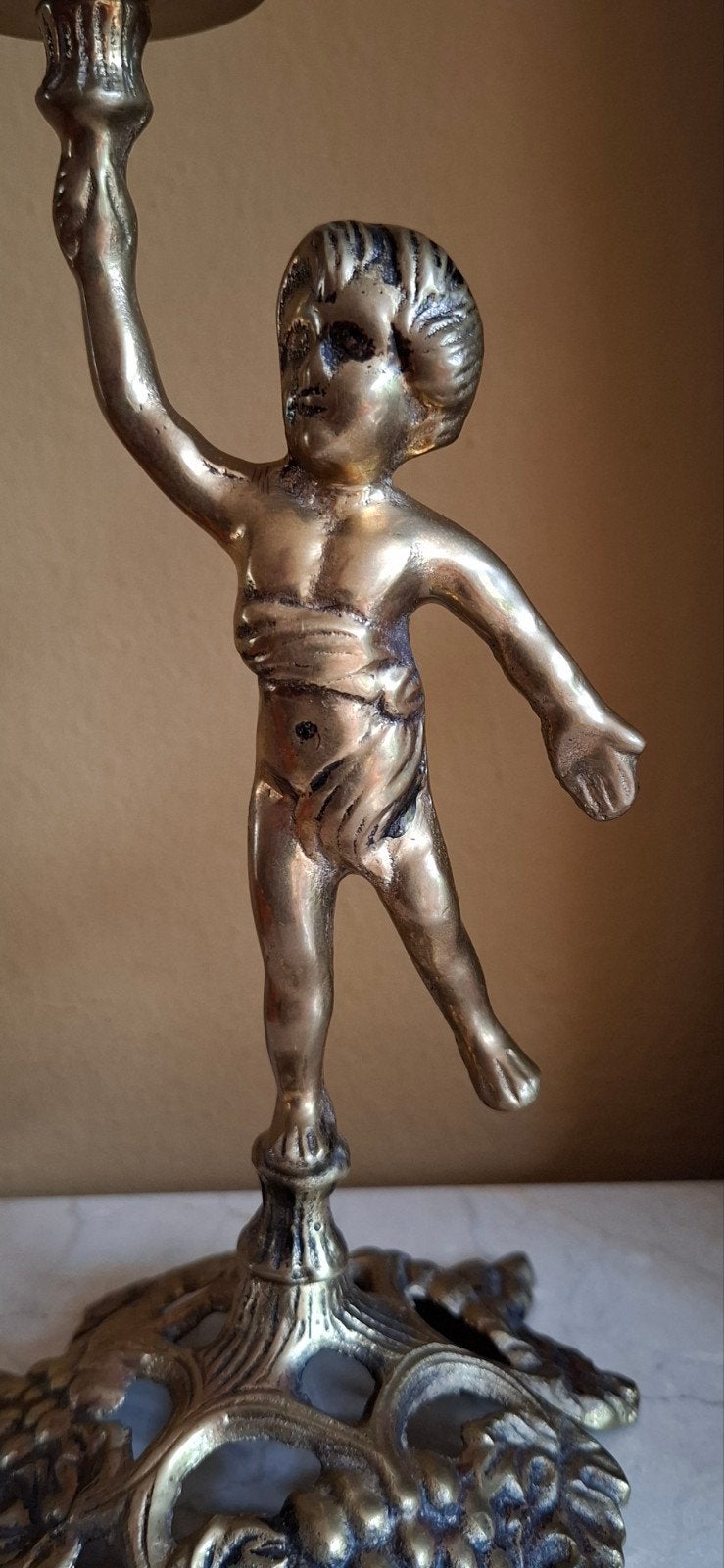 Messing Engel Putti-kandelaar, Ophalen of Verzenden