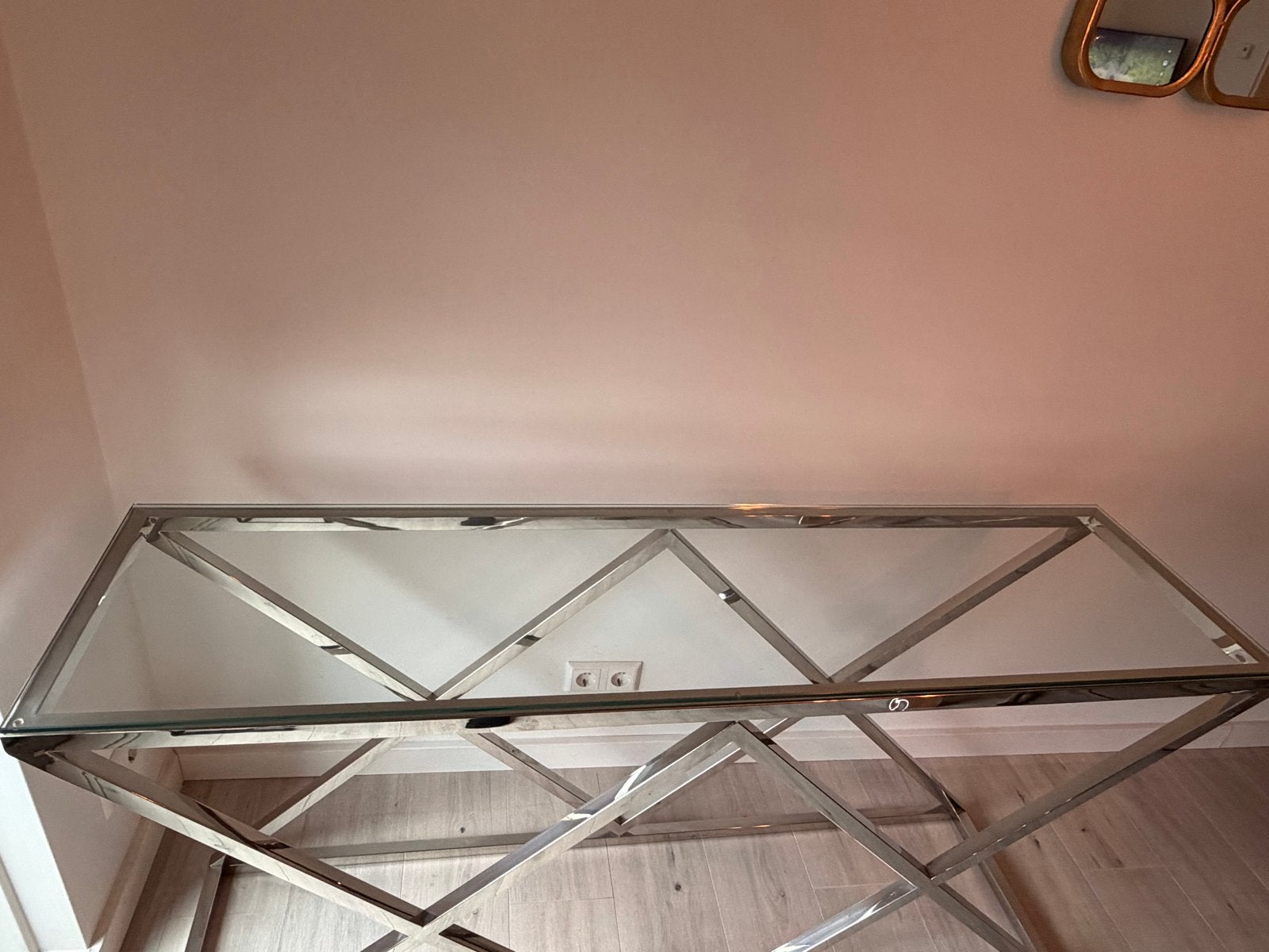 Richmond Interiors Paramount wandtafel - Chroom/Glas, Huis en Inrichting, Ophalen, 100 tot 150 cm, Zo goed als nieuw, Metaal