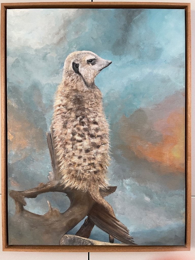 Handgeschilderd Acryl Schilderij van een Stokstaartje, Acrylverf, Ophalen of Verzenden, Dieren, Gelimiteerde oplage