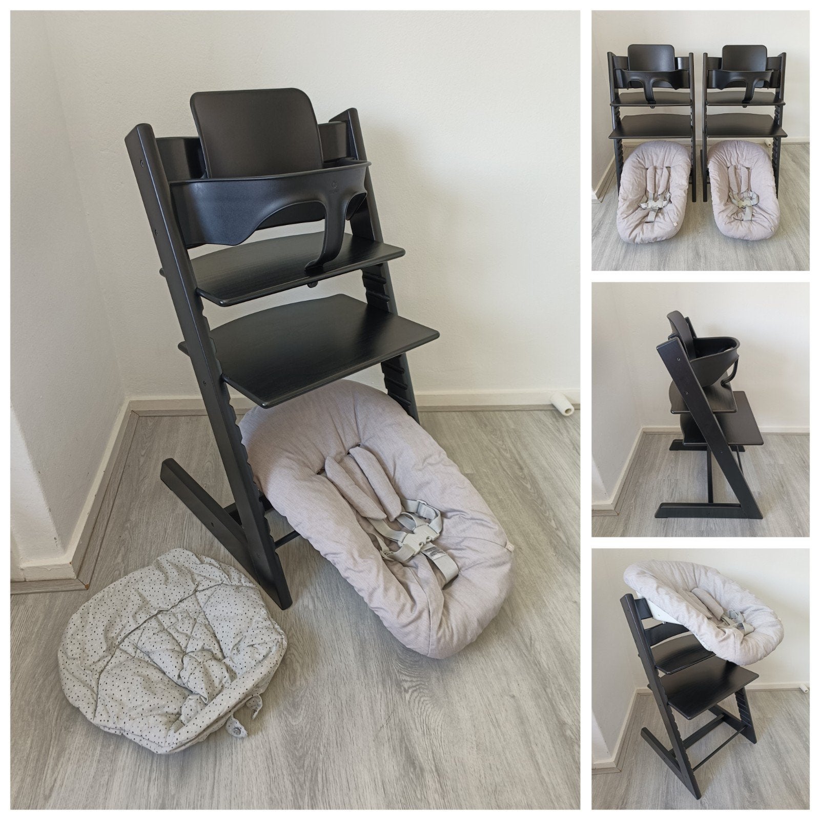 ZGAN!Stokke Tripp Trapp zwart+babyset,newborn,kussen evt. 2x, Meegroeistoel, Ophalen of Verzenden, Zo goed als nieuw, X