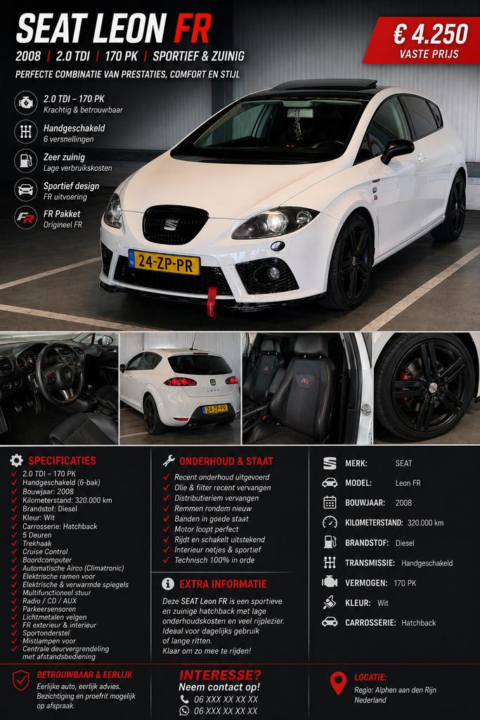 Seat Leon 2.0 TDI 125KW 2008 Wit, Auto's, Voorwielaandrijving, 4 cilinders, 700 kg, Leon