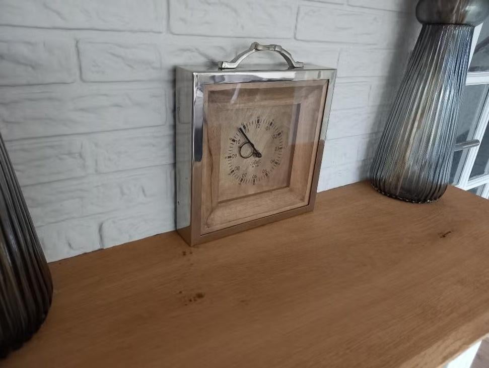 Riviera Maison - Residenza Wall Klok - Zilver - Mango Hout, Ophalen of Verzenden, Zo goed als nieuw, Wandklok