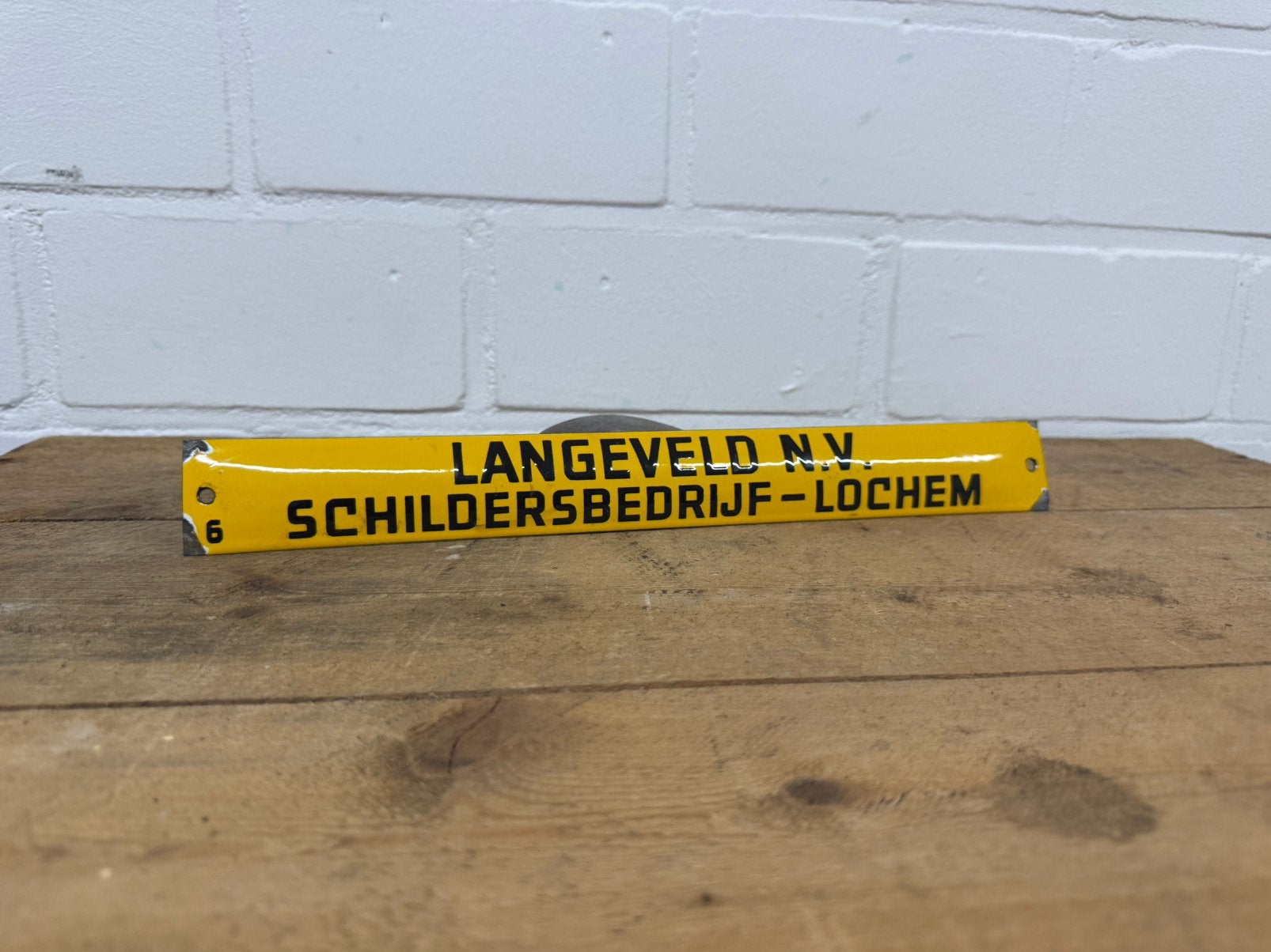 Oud emaille reclame bord langeveld Lochem schilder verf lak, Verzamelen, Ophalen of Verzenden, Zo goed als nieuw, Reclamebord