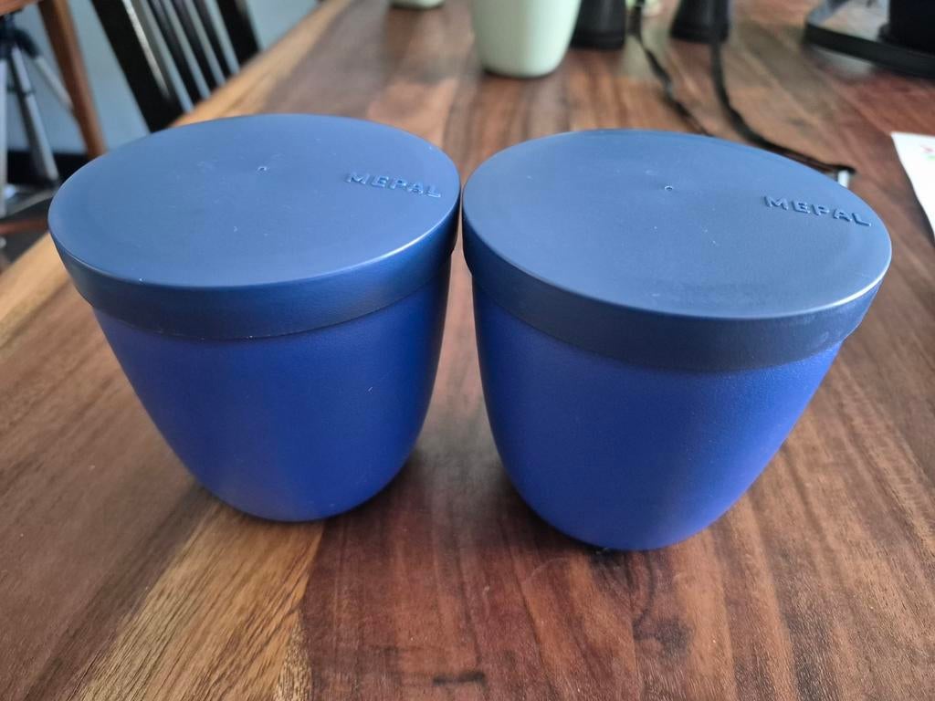 Mepal Blauwe Bakjes 500ml Snackpot Beker Deksel, Ophalen of Verzenden, Gebruikt, Blauw, Bak of Kom