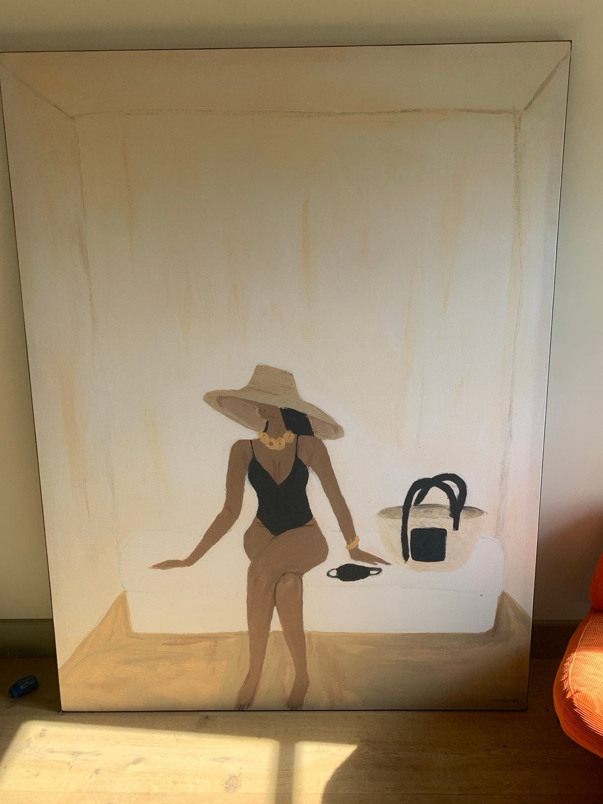 Schilderij 'Vrouw met hoed' - Modern kunstwerk, Ophalen