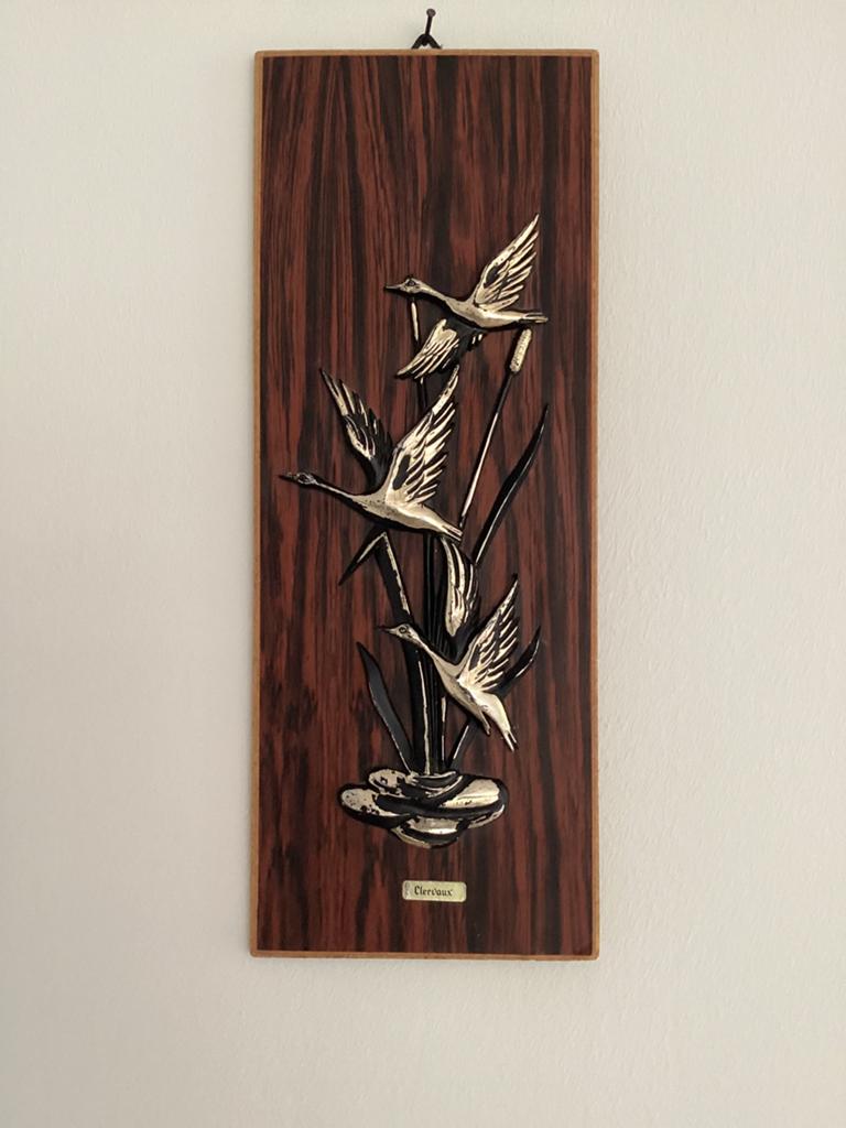 Vintage houten wanddecoratie met ganzen, Antiek en Kunst, Kunst | Beelden en Houtsnijwerken, Kunststof, Ophalen of Verzenden, Wanddecoratie