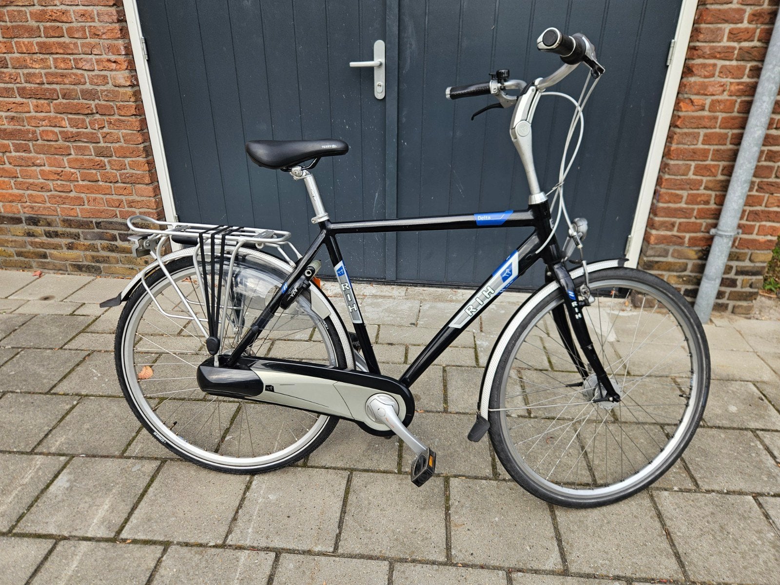 Rih Delta Herenfiets - Zwart/Grijs/Blauw - Frame 56cm, Gebruikt, Kornet Van limburgstirumstraat, Versnellingen, Rih
