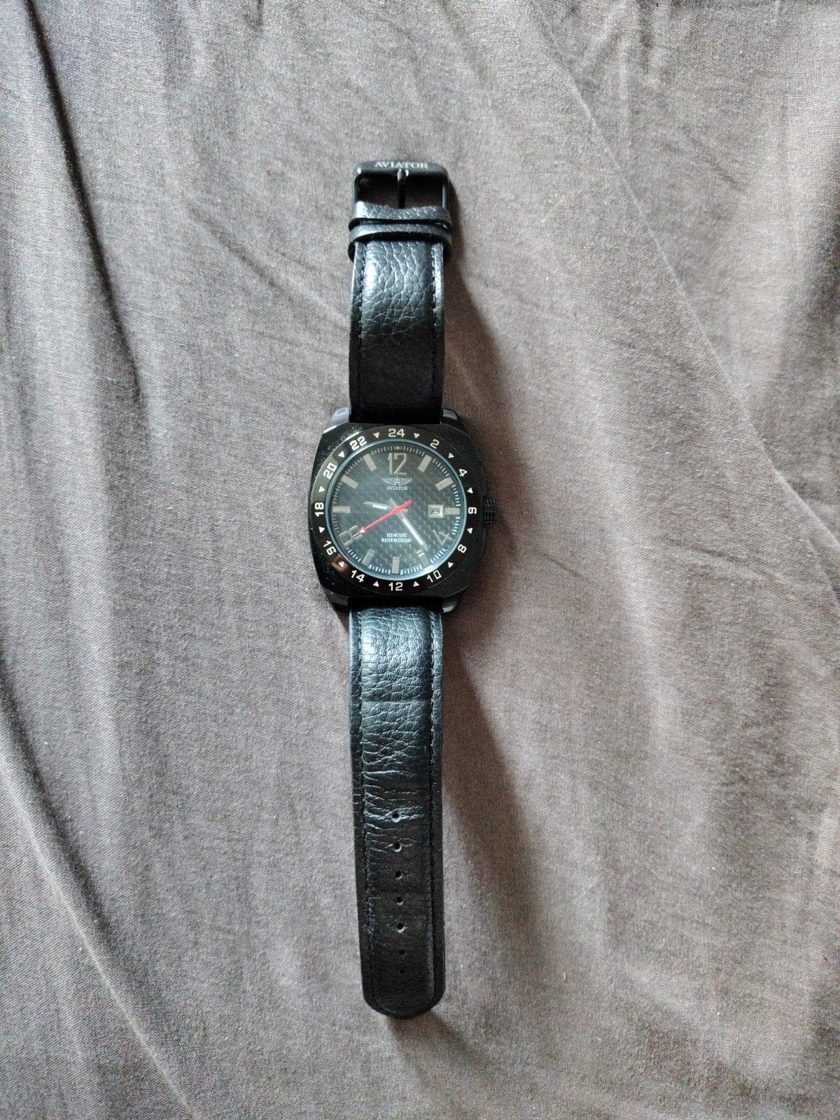 Aviator Polshorloge met Zwart Leren Bandje, Ophalen of Verzenden