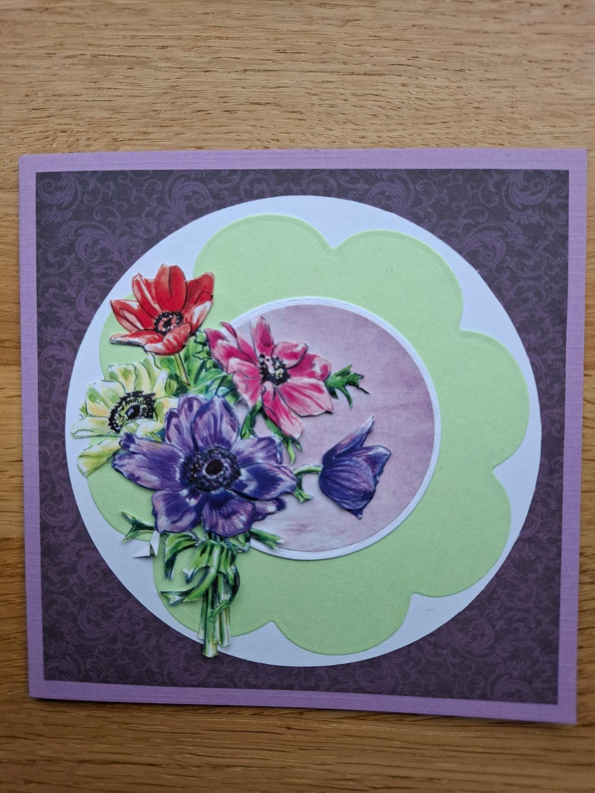 Zelfgemaakte kaart met anemonen, Ophalen of Verzenden, Nieuw