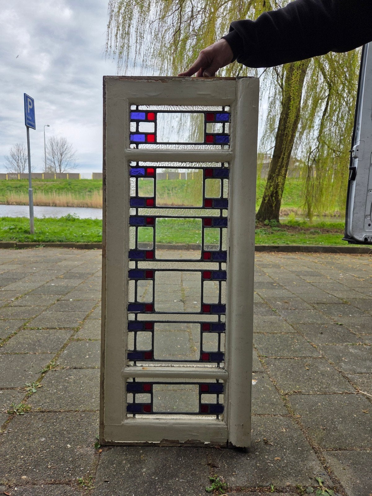 Glas in lood raam - 42.5 x 107 cm, Ophalen, Gevelraam of Ruit, Gebruikt, Minder dan 80 cm