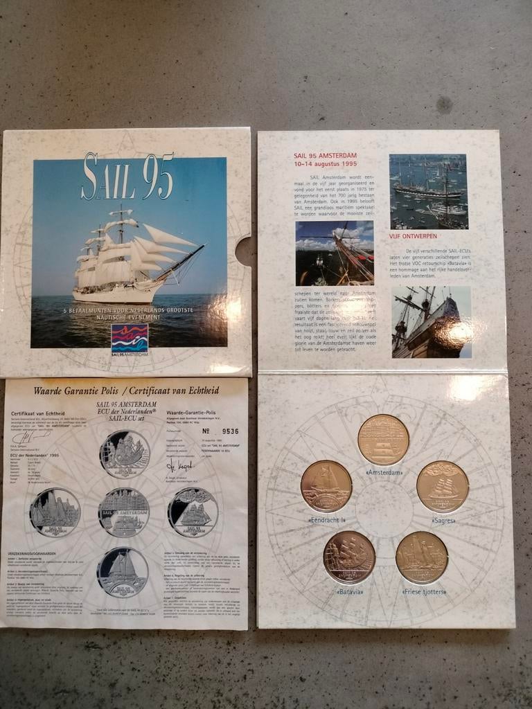 Penningen Sail 1995 - 5 Bladmunten in originele verpakking, Postzegels en Munten, Ophalen of Verzenden, Overige materialen, Nederland