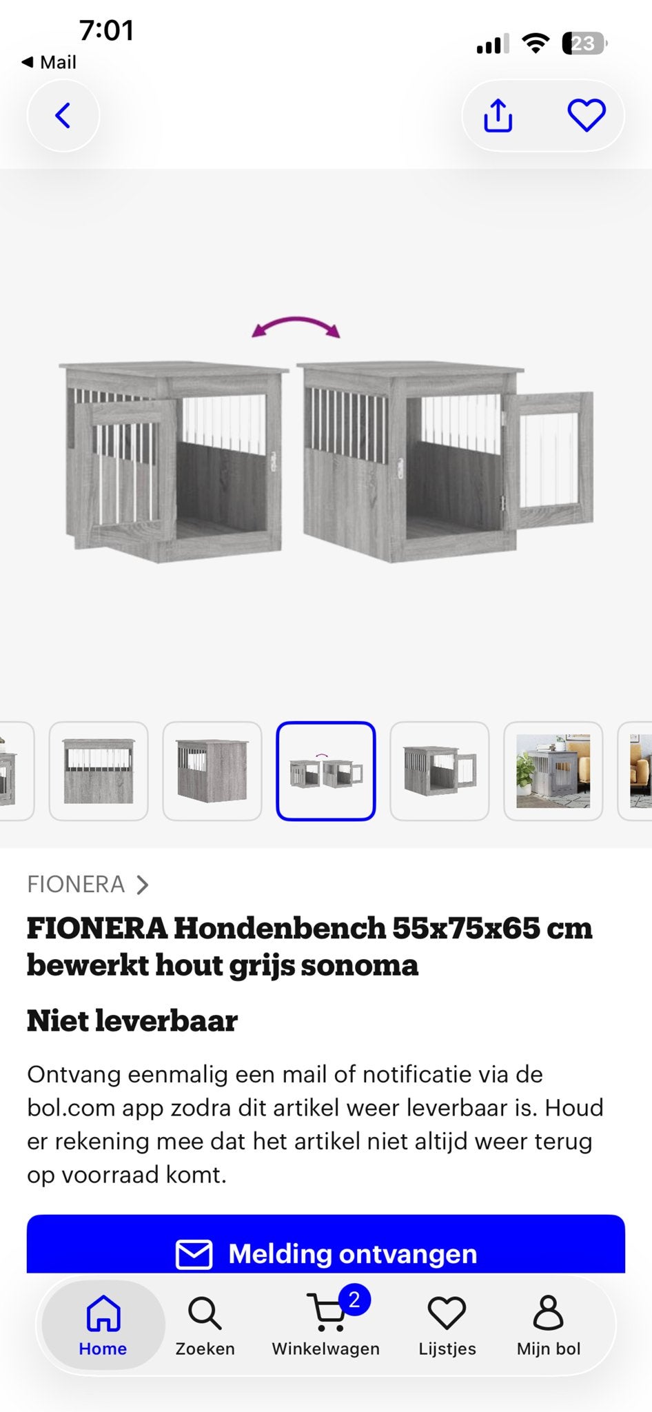 Hondenbench 55x75x65 Grijs, Ophalen, Zo goed als nieuw