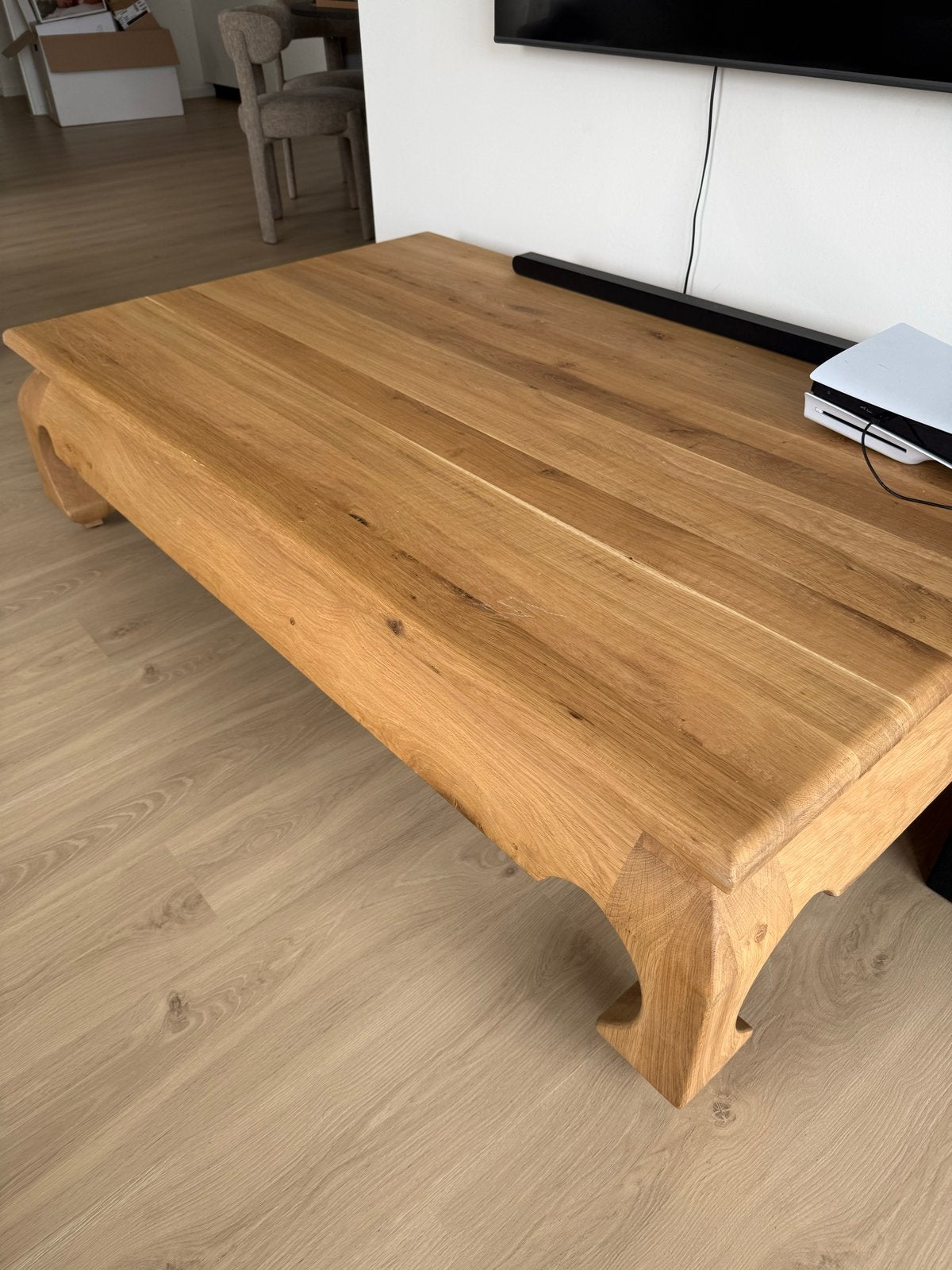 Massief eiken salontafel, Ophalen, Gebruikt, 100 tot 150 cm, Eikenhout