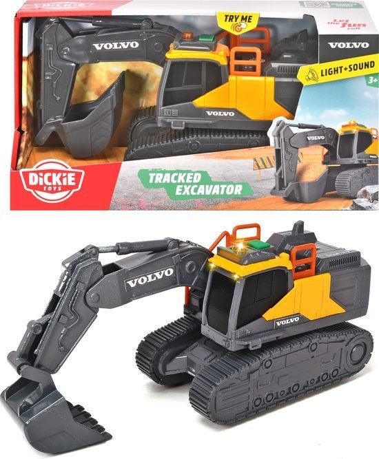 Dickie Toys: Volvo Graafmachine met licht en geluid 23 cm, ., Nieuw, Ophalen of Verzenden, .