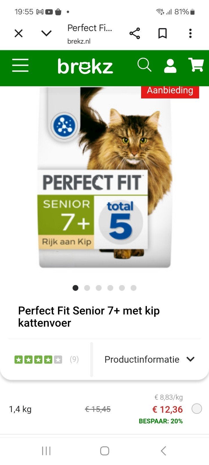 zak perfect fit inhome 1.4 kilo nieuw, Ophalen, Kat