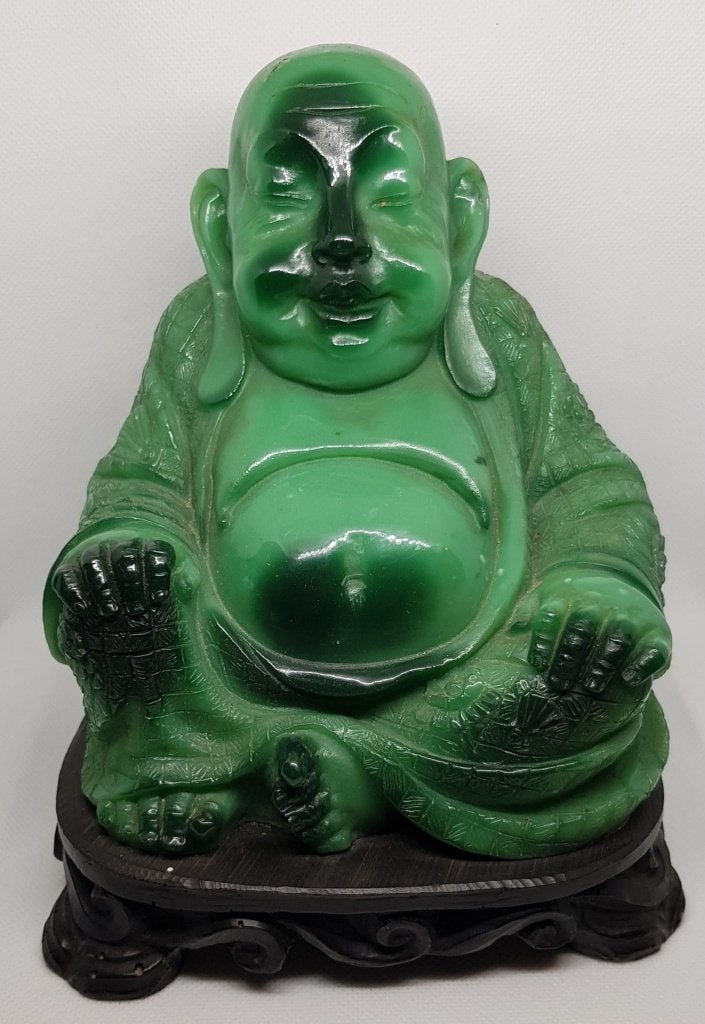 Vintage Jade stijl, Groene Resin Boeddha, Ophalen of Verzenden, Gebruikt
