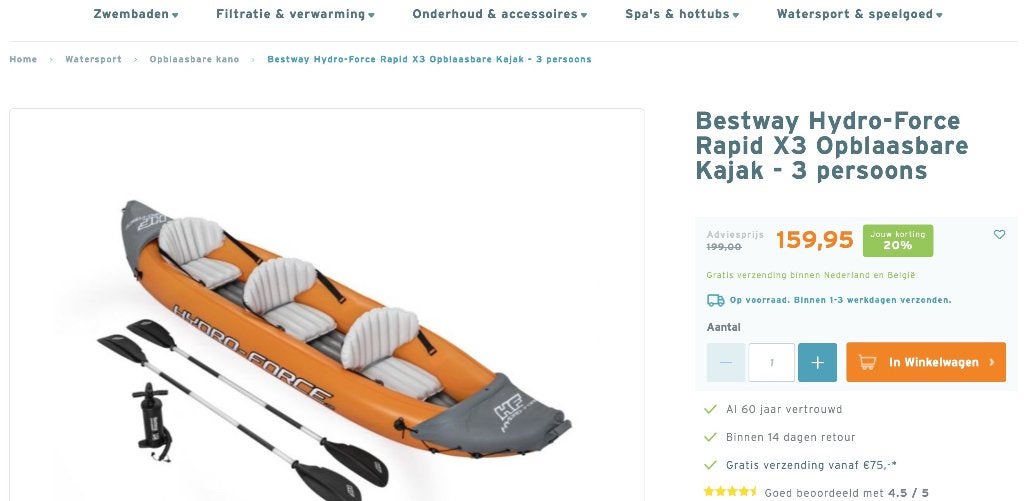 Kayak (dezelfde als de foto), Ophalen, Opblaasbaar, Zo goed als nieuw, 3-persoons of meer