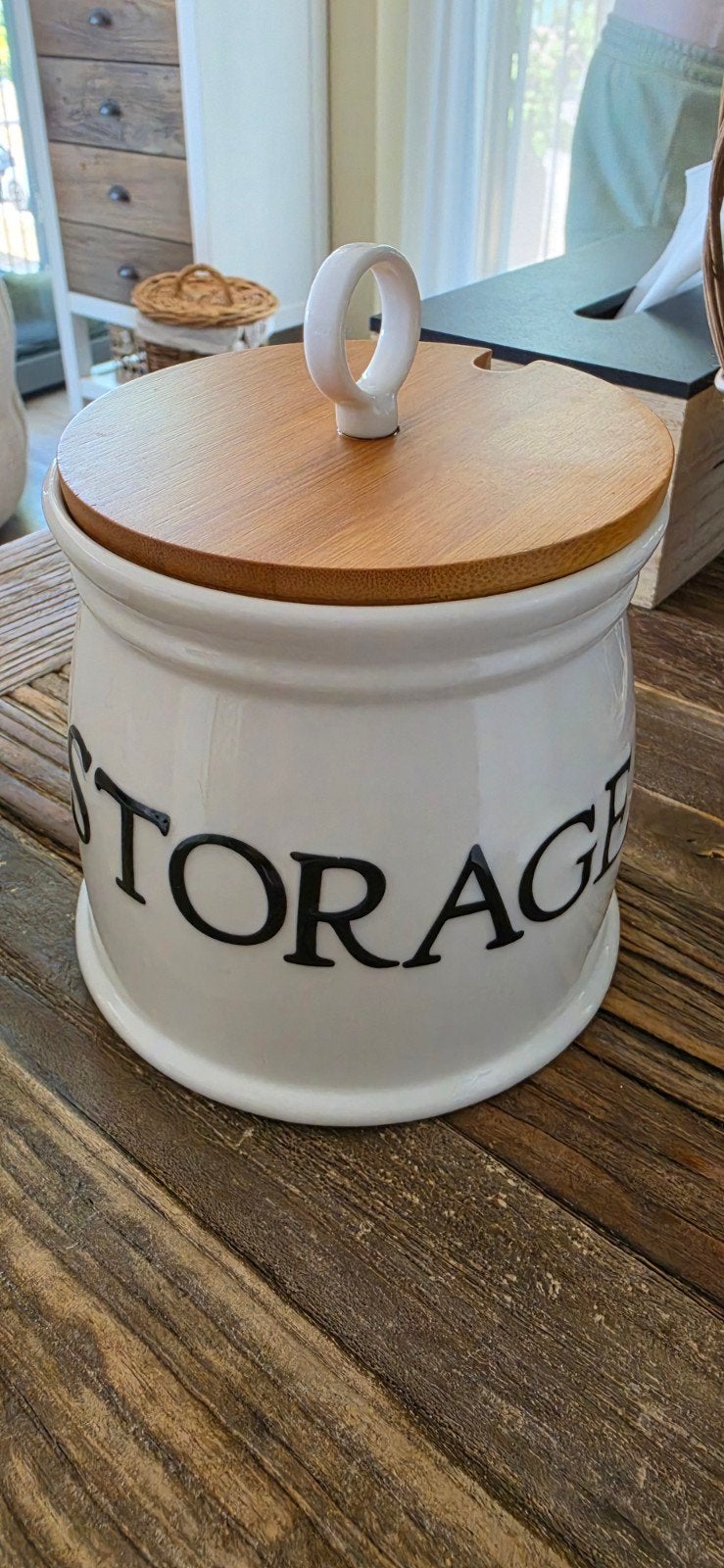 Riviera Maison Voorraadpot 'Storage' met Houten Deksel, Ophalen, Zo goed als nieuw, Voorraadpot, Steen/keramiek