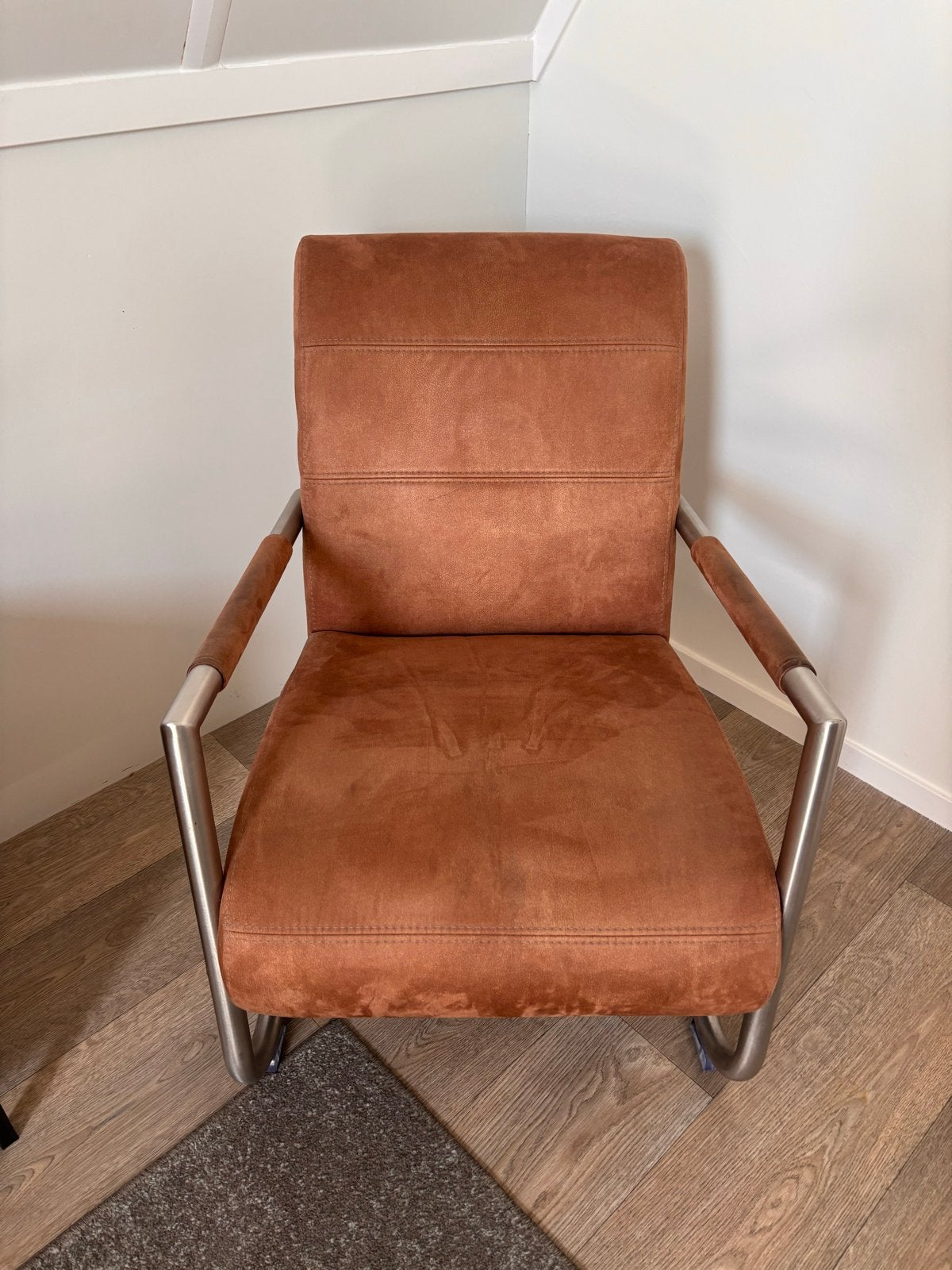 Comfortabele fauteuil- Bruin met metalen frame, Ophalen, Gebruikt, Bruin, Metaal