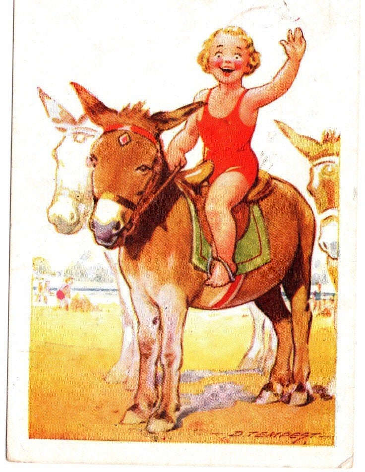 Oude Ansichtkaart D. Tempest Ezel Strand Gelopen 1937, Ophalen of Verzenden, 1920 tot 1940, Gelopen, Kinderen