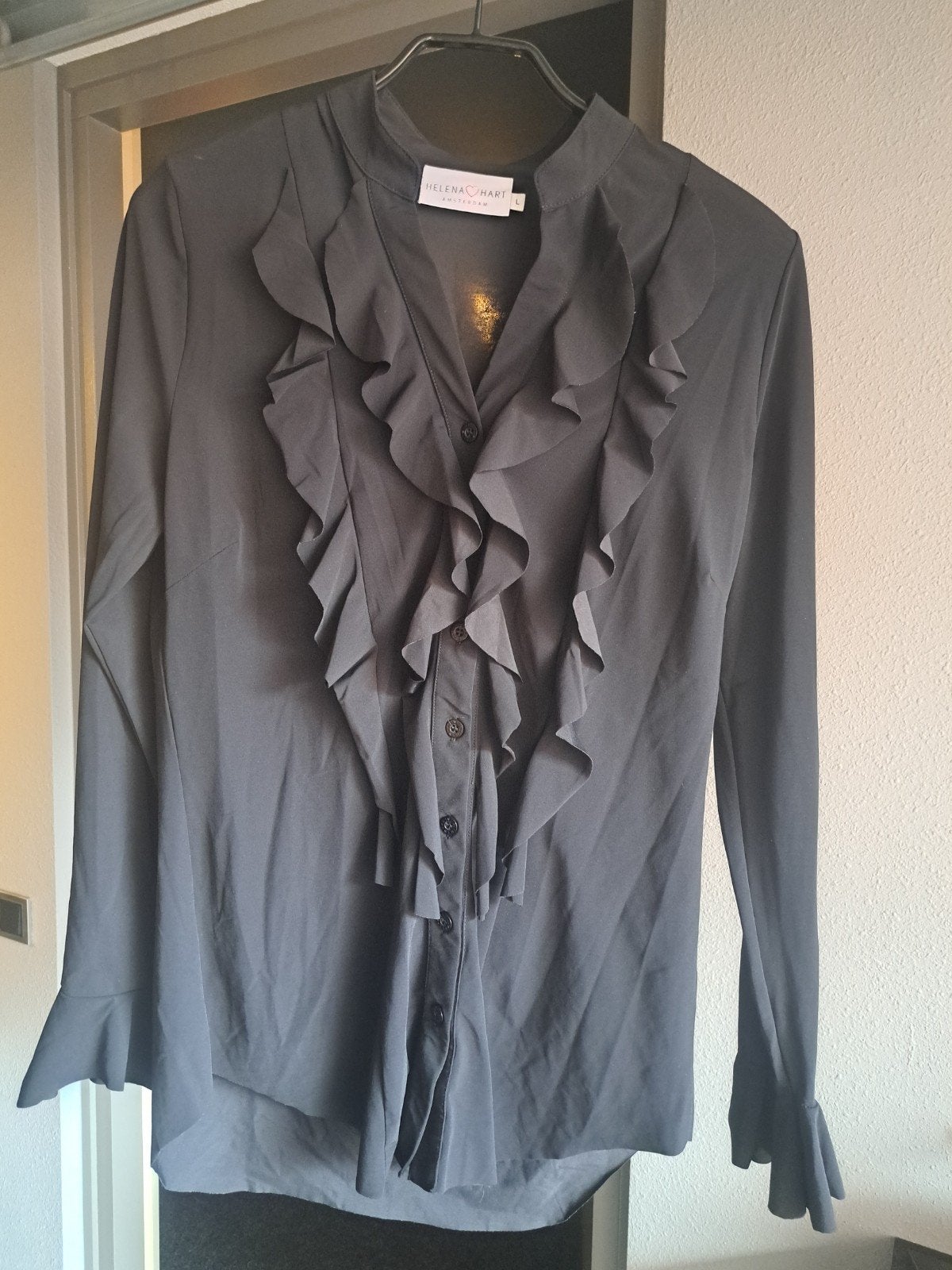 Helena hart zwarte rousel blouse  maat l, Verzenden, Zo goed als nieuw, Zwart