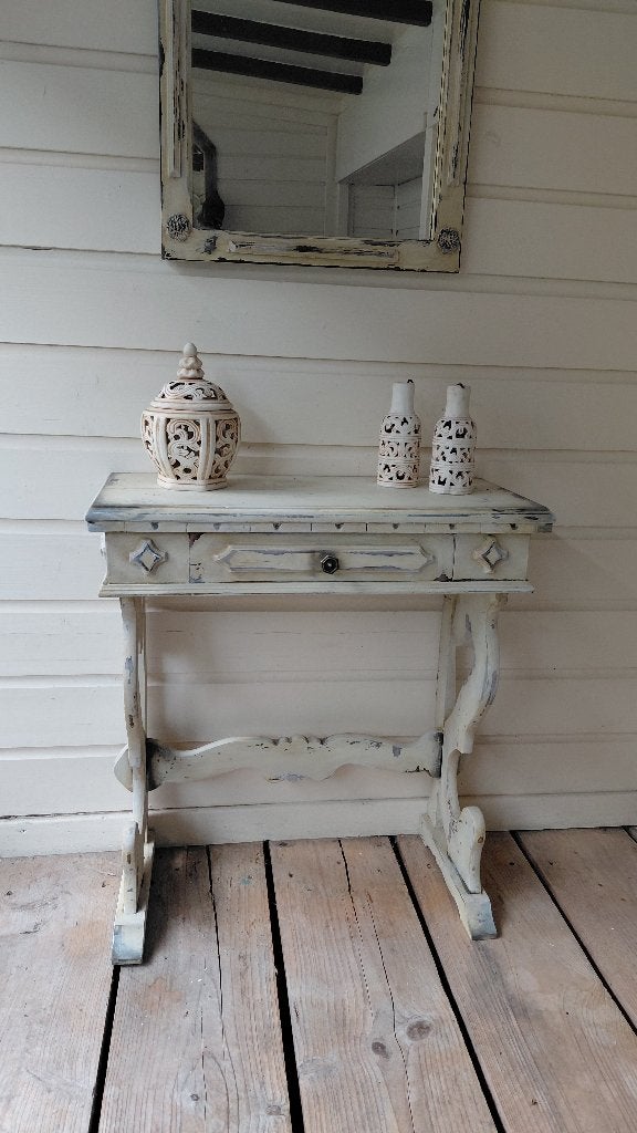 Brocante Tafeltje met spiegel, 50 tot 100 cm, Tot twee personen, Zo goed als nieuw, Rechthoekig