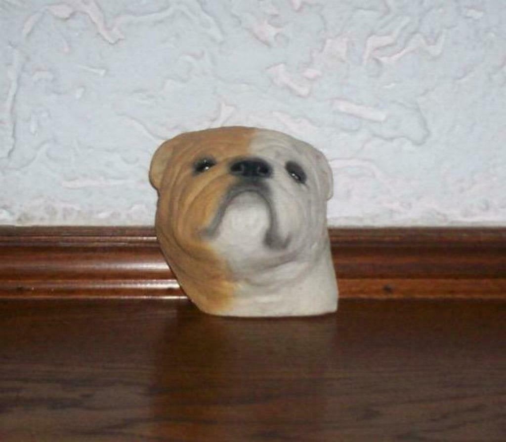 2 engelse bulldoggen bulldog wandhoofdjes in 1 koop, Ophalen, Gebruikt, Hond of Kat, Beeldje of Figuurtje