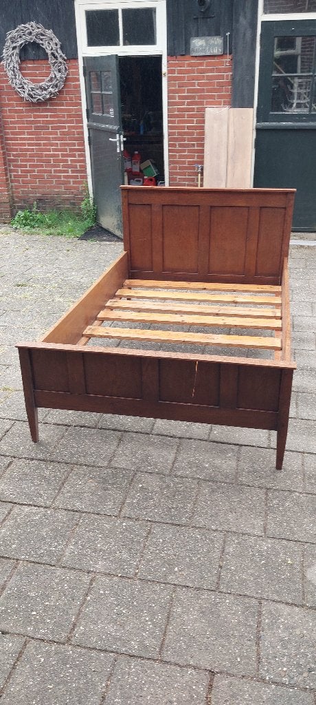 Bed twijfelaar, Huis en Inrichting, Slaapkamer | Bedden, Gebruikt, Bruin, 190 cm of minder, Twijfelaar
