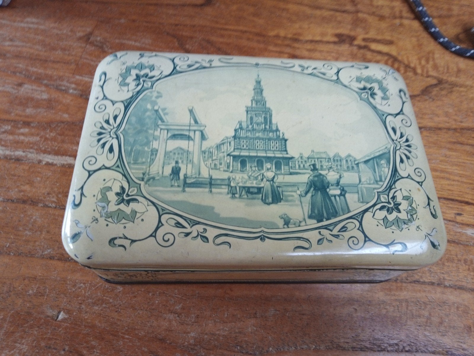Vintage blikken doos met stadsgezicht - 20x14x6 cm, Verzamelen, Ophalen of Verzenden