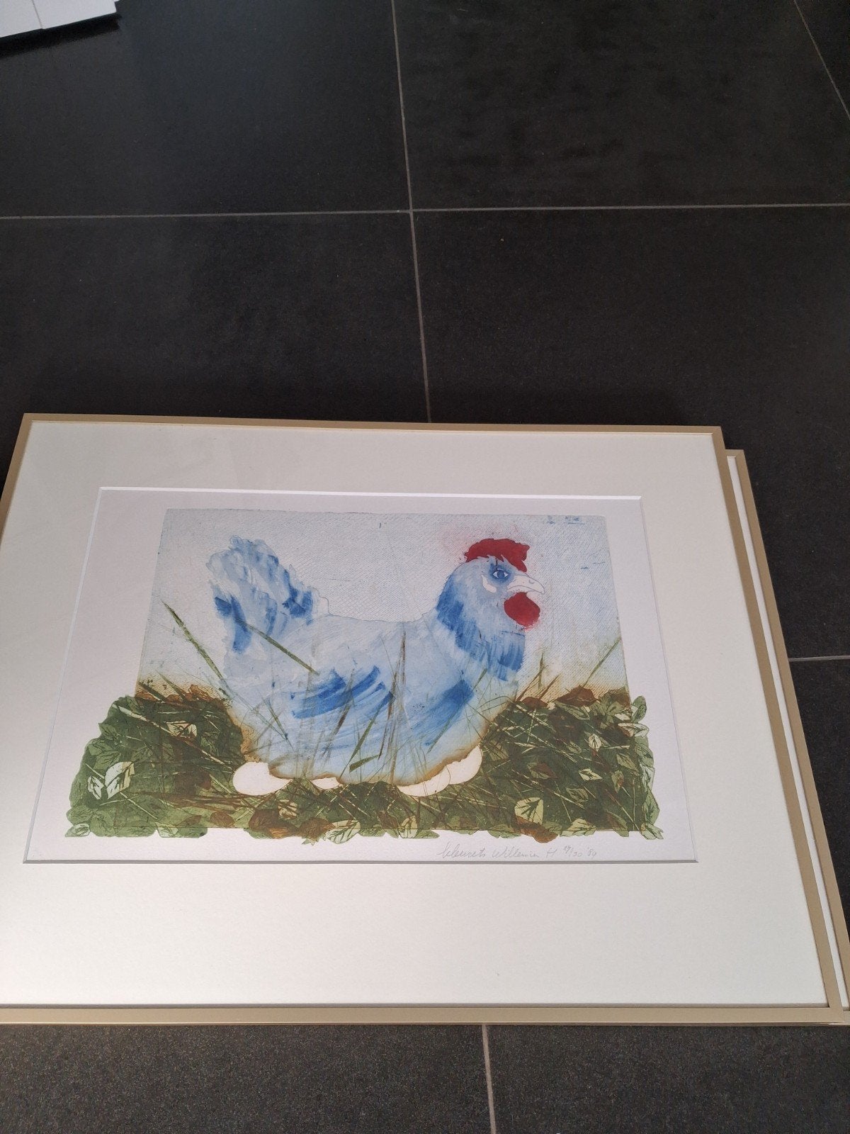 Schilderij  50 bij 65 cm metalen lijst ets, Ophalen, Zo goed als nieuw, 50 tot 75 cm, Schilderij