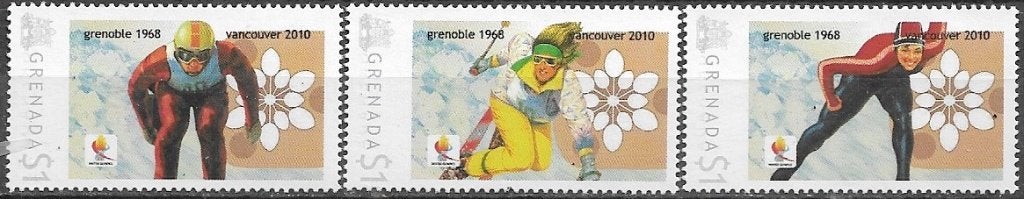 GRENADA serie Olympische Winterspelen Grenoble 1968 - 2010, Postzegels en Munten, Verzenden, Postfris, Sport