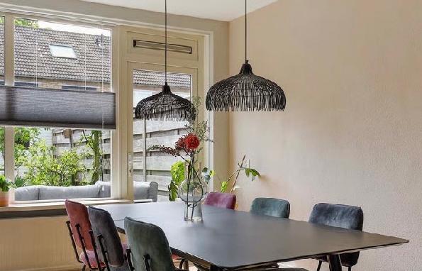 Set van 2 Bodilson zwarte hanglampen - Jaren '70 stijl, Ophalen of Verzenden, Zo goed als nieuw, Laminaat