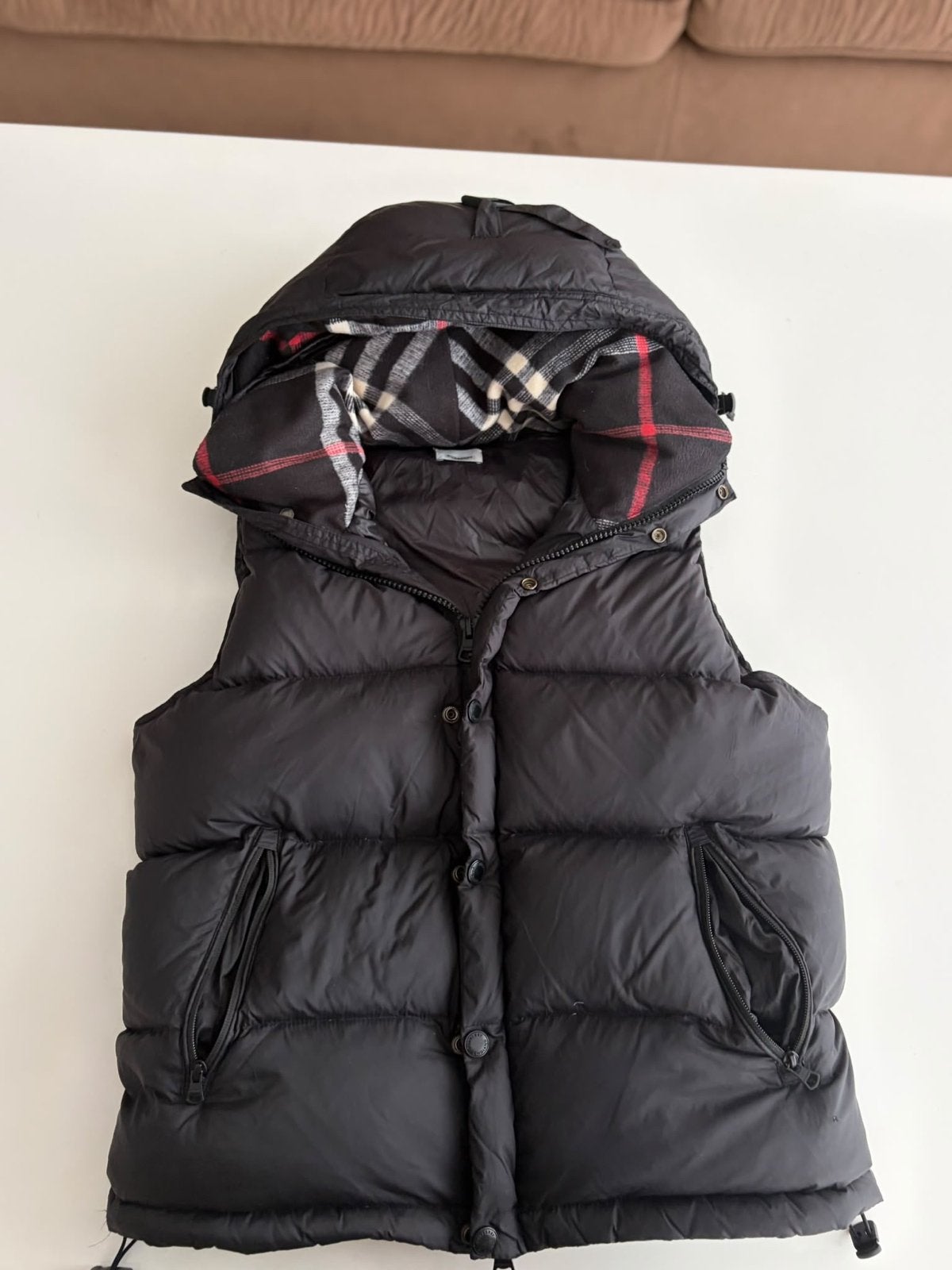 Burberry Bodywarmer Zwart met Geruite Capuchon unisex, Ophalen of Verzenden, Zo goed als nieuw, Maat 38/40 (M), Zwart