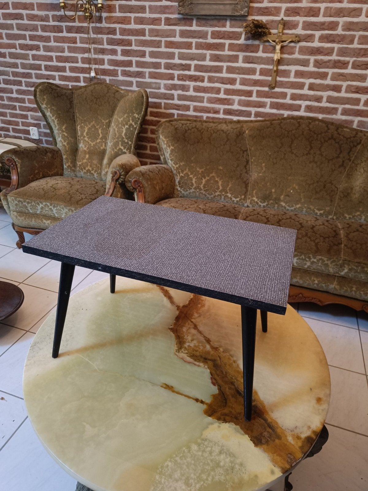 Vintage Bijzettafel met Zwart Onderstel, Antiek en Kunst, Ophalen of Verzenden