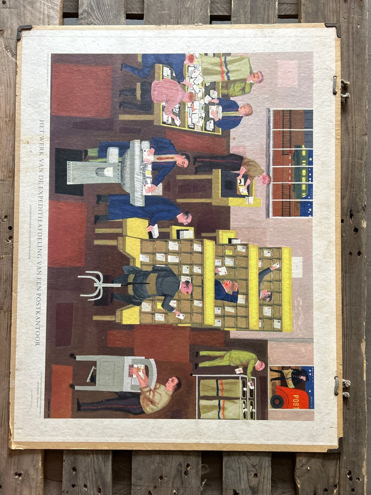 Vintage Poster: Het Werk van de Expeditieafdeling Postkantoo, Antiek en Kunst, Ophalen, Overige thema's