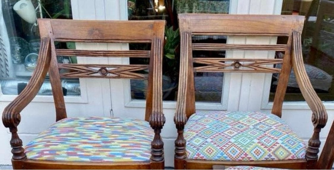 2x Massief Teak Houten Stoelen uit Indonesië, Huis en Inrichting, Stoelen, Ophalen, Twee, Overige kleuren, Zo goed als nieuw