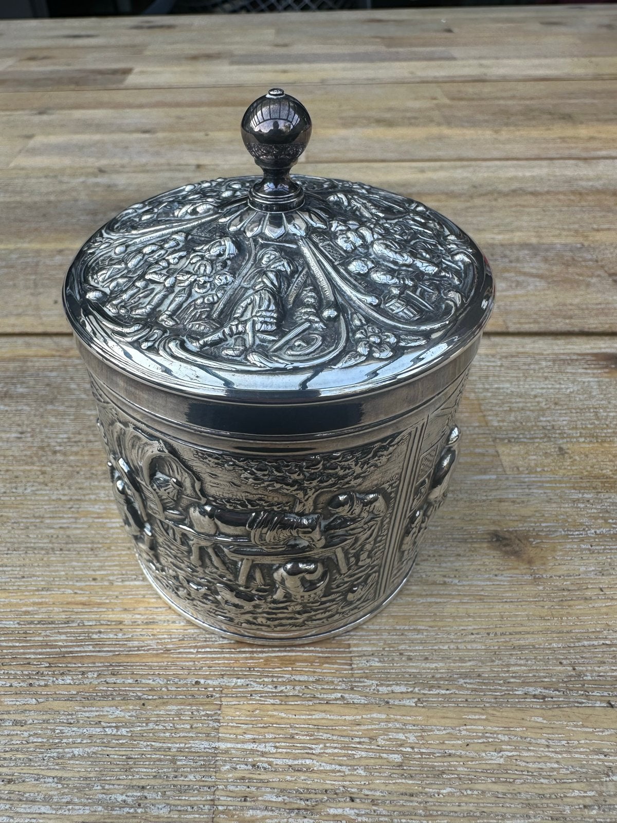 Antieke Theedoosje, verzilverd, uitgave Douwe Egberts 1960, Antiek en Kunst, Ophalen of Verzenden, Zilver