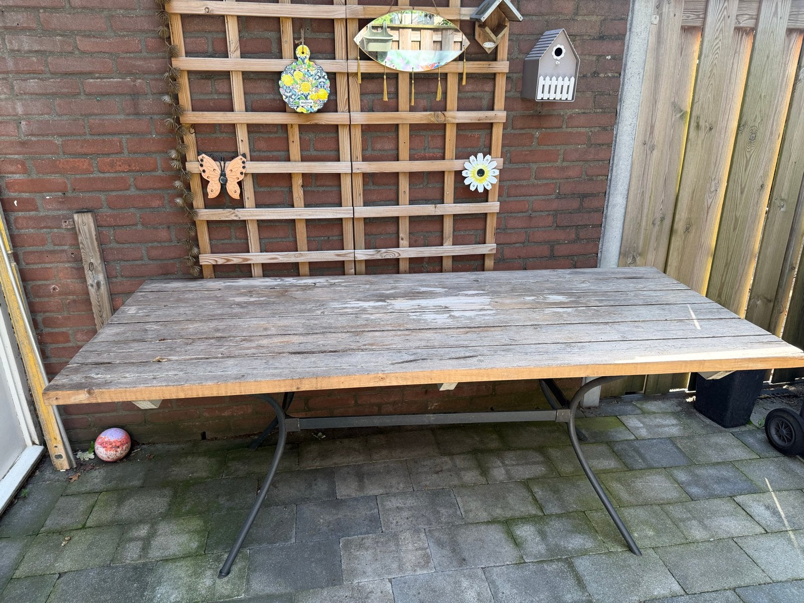 Robuuste houten buitentafel - Opknapper, Tuin en Terras, Tuintafels, Gebruikt, Rechthoekig, Hout, Ophalen