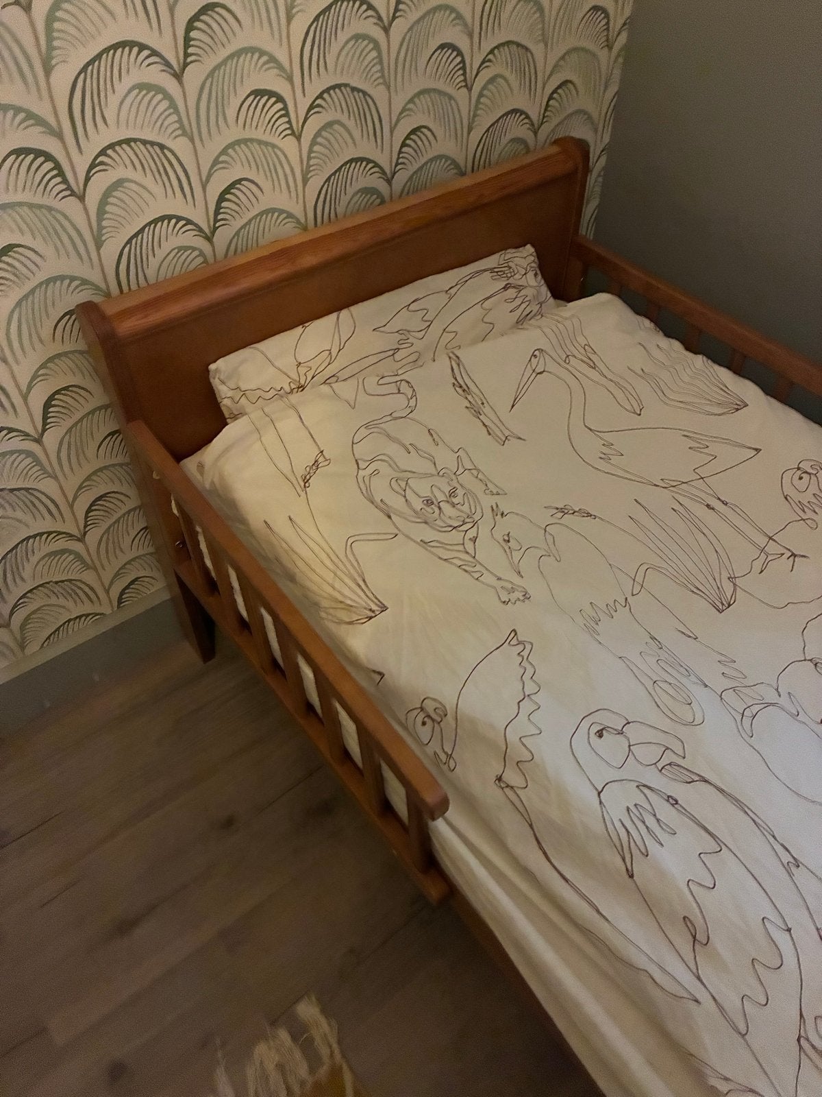 Houten kinderbed met matras en lattenbodem, Ophalen, Gebruikt, 70 tot 85 cm, 140 tot 160 cm