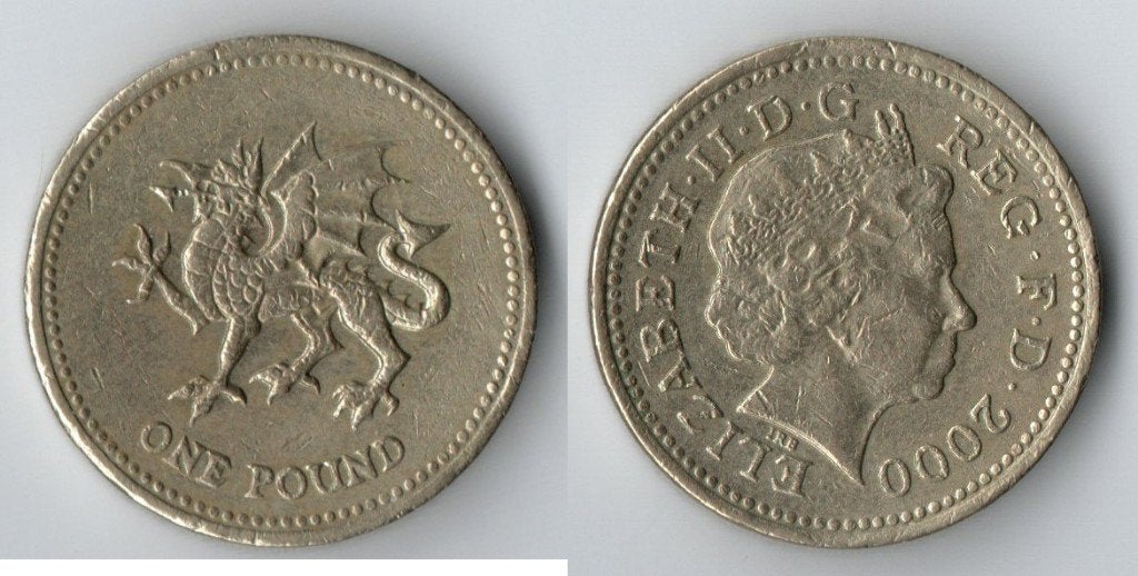 Britse 1 Pond munt 2000 met draak, Verzenden, Overige landen, Losse munt