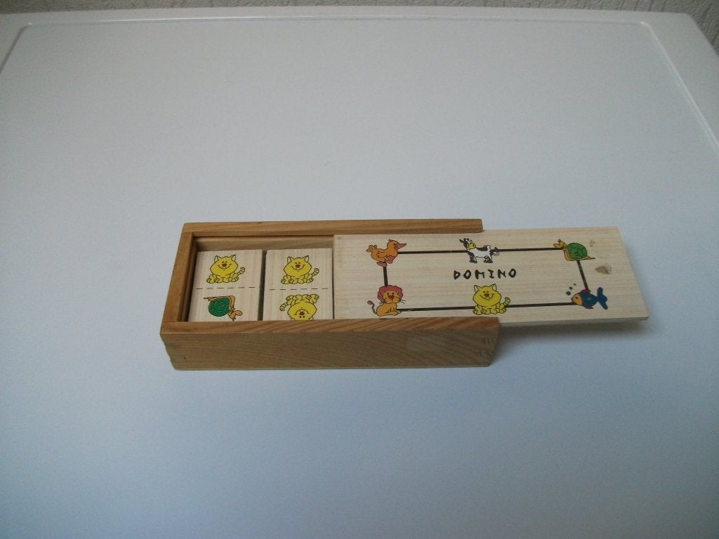 Houten dieren domino in kistje, Ophalen of Verzenden, Gebruikt