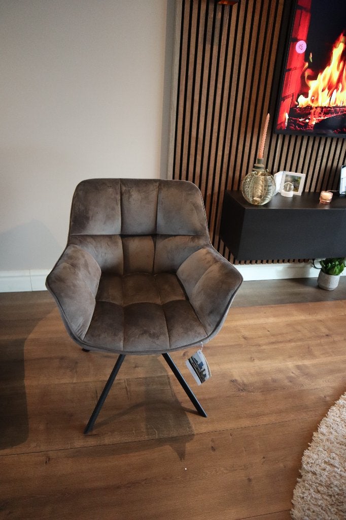 Riviera Maison Carnaby Draaibare Eetkamerstoel Anthra Velvet, Ophalen, Nieuw, Metaal, Vier