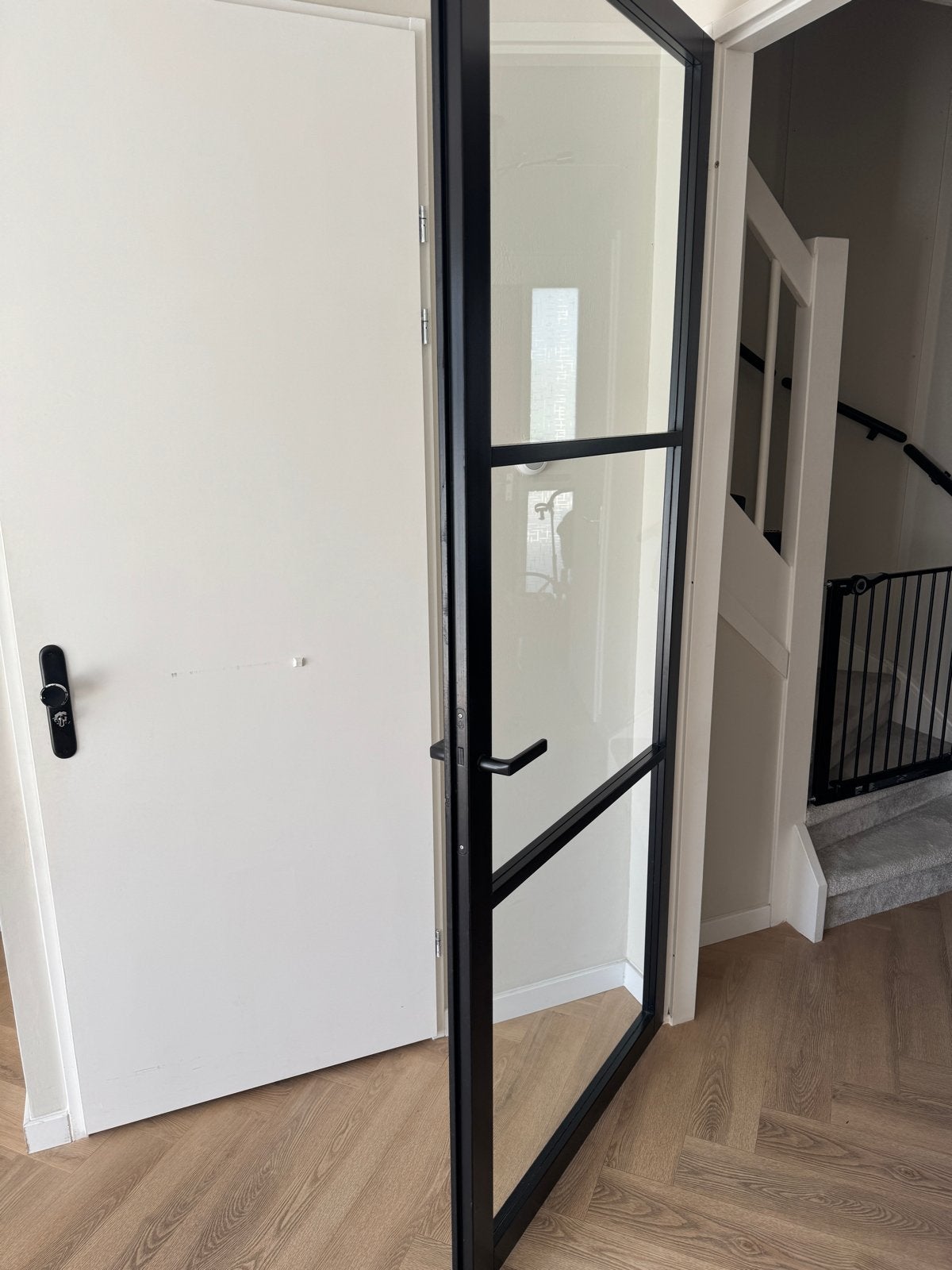 Stalen binnendeur met glas, zwart frame, 80 tot 100 cm, Binnendeur, Ophalen of Verzenden, 200 tot 215 cm
