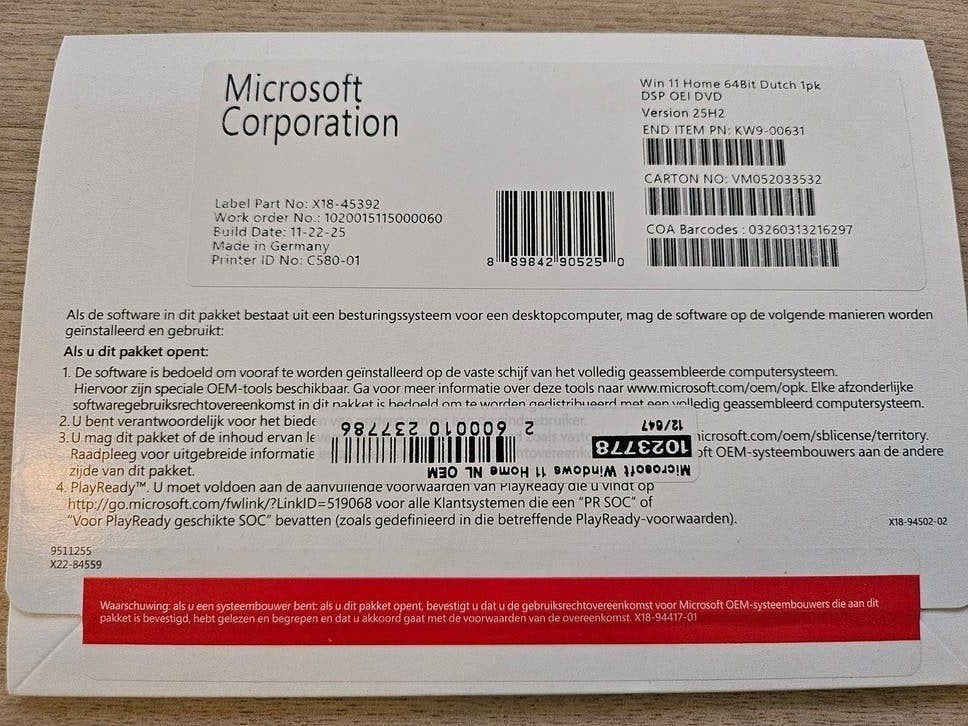 Windows 11 home 64Bit NL OEM DVD, Computers en Software, Besturingssoftware, Ophalen of Verzenden, Nieuw, Windows