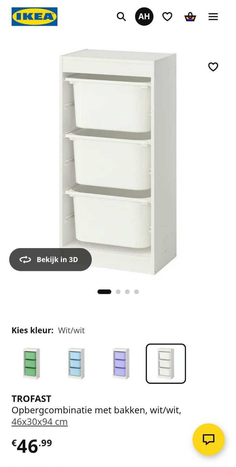 IKEA TROFAST Opbergcombinatie met bakken, wit, Ophalen, Gebruikt, Minder dan 50 cm, 90 tot 105 cm