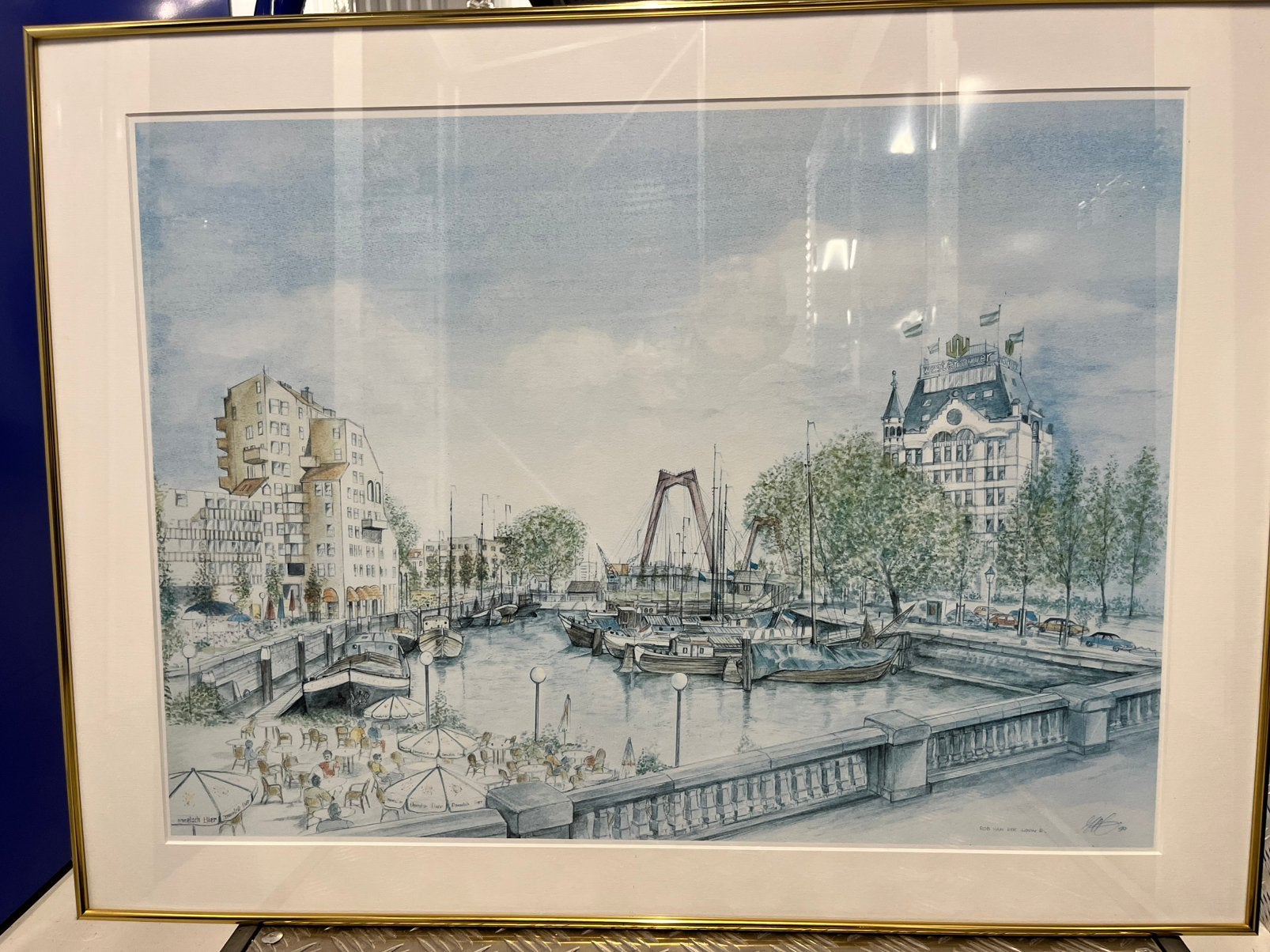 Afbeelding van de oude haven in R’dam, Antiek en Kunst, Kunst | Tekeningen en Foto's, Ophalen, Poster