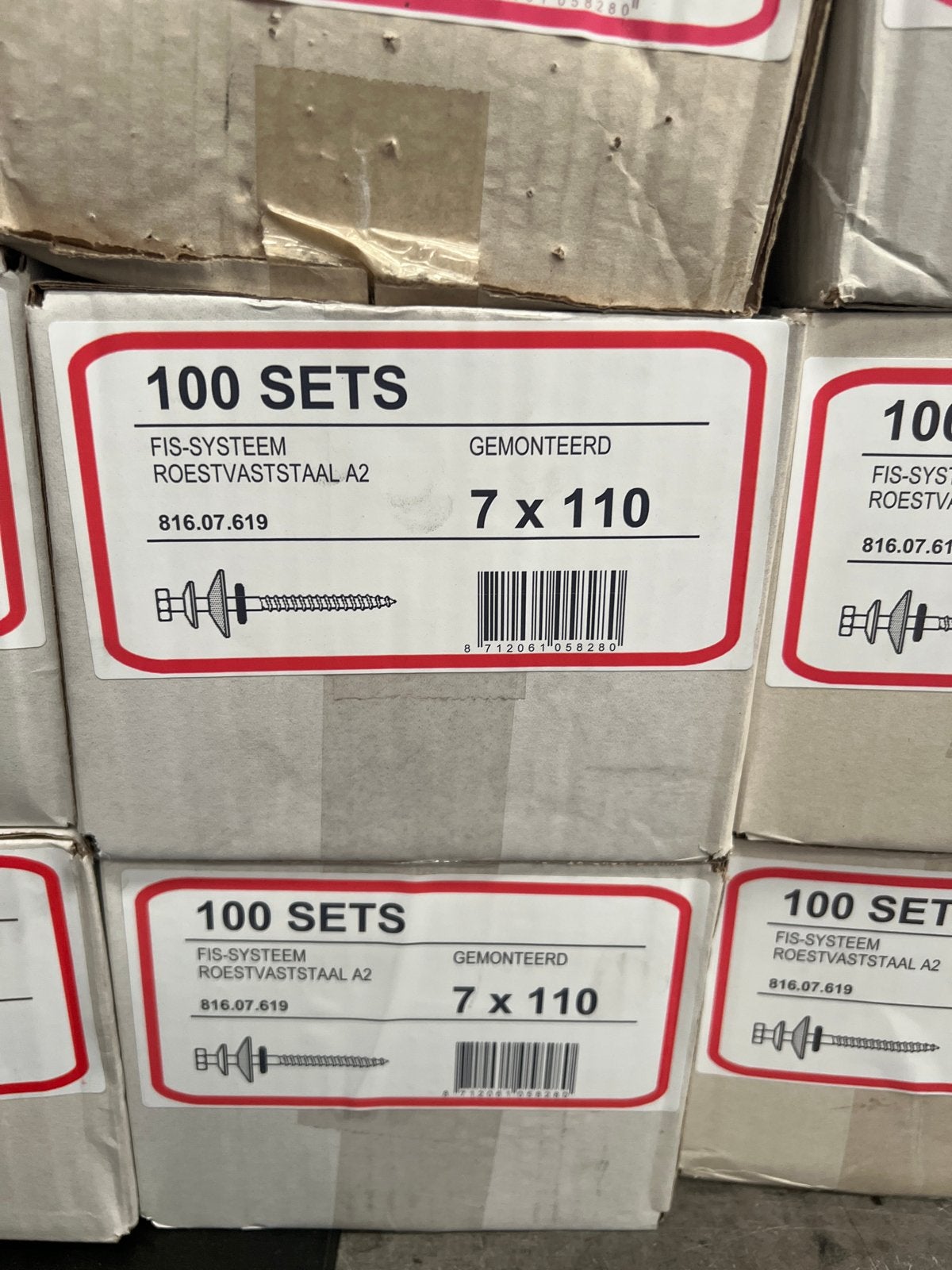 100x FIS-Systeem RVS A2 Schroeven 7x110 golfplaatbouten, Ophalen, 100 tot 250 mm, Schroeven, Nieuw